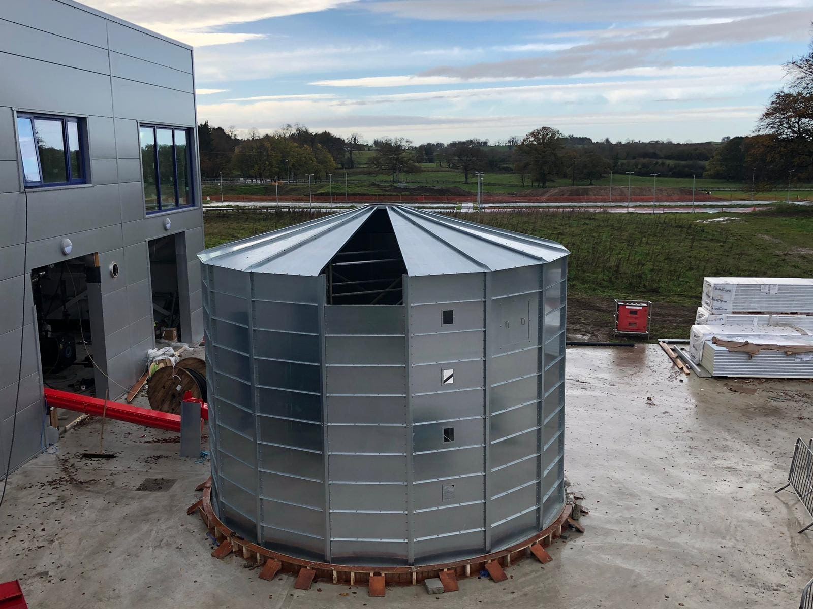 Cylindrical wood chip · pellet silo installed at Co. Clare, Ireland